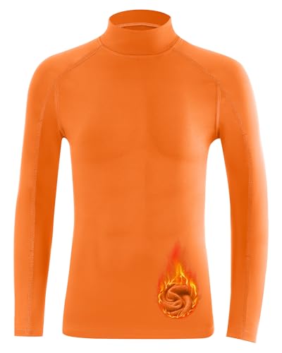 Boys' Thermal Compression Shirt Mock Neck Long Sleeve - Orange, Small