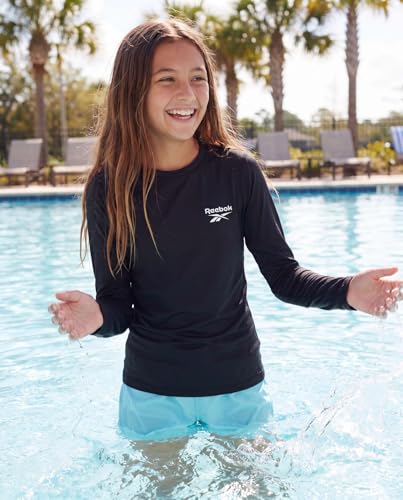 Girls' Long Sleeve Rash Guard Swim Shirts 3 Pack - Black+Fuchsia+Lilac