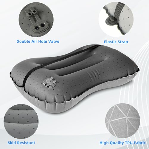 Crisonky Light Grey Inflatable Camping Pillow - Ultralight Travel & Lumbar Support
