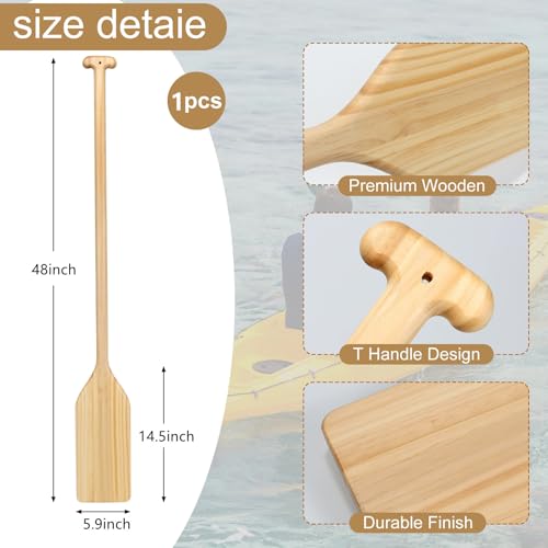 Wooden Canoe Paddle 4 ft - Lightweight with Ergonomic T-Grip Handle - 1 Pack