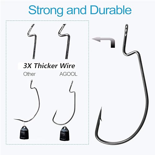 3X Strong Offset EWG Worm Hooks - 50PCS Size 5/0 for Bass Fishing