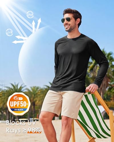 Men's Long Sleeve UV SPF 50+ Quick Dry Swim Shirt Rash Guard