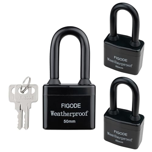 FIGODE¢ç Outdoor Waterproof Padlocks, Covered Heavy Duty Laminated Steel Locks, Large Sturdy Locks, 2.2 in. Wide, 3 Locks Same Key, Long Padlocks