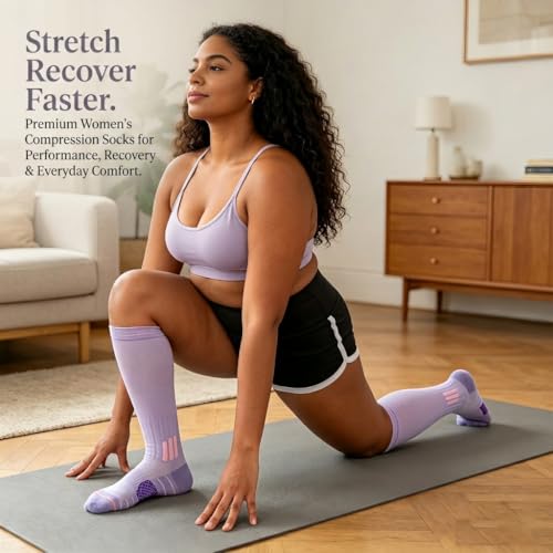 Purple NinetoFiveLife Compression Socks for Women – Knee High Running & Yoga Socks