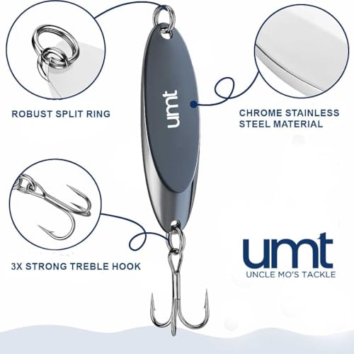 Chrome Fishing Spoon Lure - 3/4oz with Sharp Treble Hook - 1 Pack