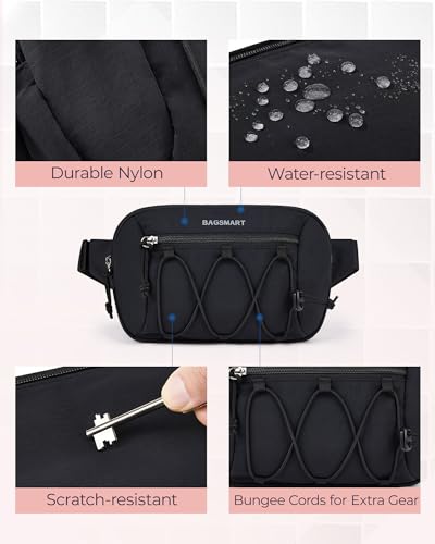 Large Capacity Black Fanny Pack for Women - Anti-Theft Waist Bag