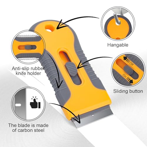 Razor Blade Scraper Tool with 15pcs Extra Blades, Multi-Surface Glass Stove Top Scraper for Paint, Window, Old Label, Decal Sticker, Ceramic Cooktops, Ovens