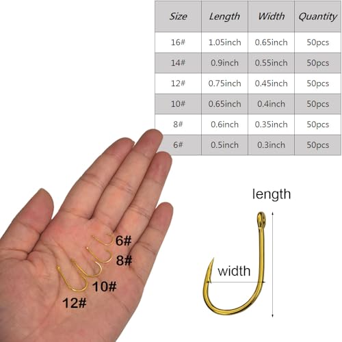 300pcs Small Barbed Fishing Hooks Set - Black High Carbon, Sizes 6# to 16# - Gold Variation