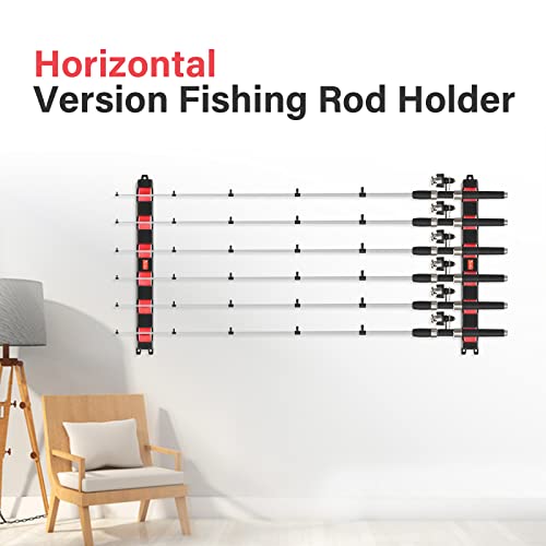 Simple Deluxe Horizontal 6-Rod Wall-Mounted Fishing Rod Holder Rack - Upgraded