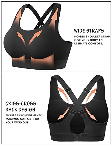 High Support Padded Sports Bra for Women - Black, Large