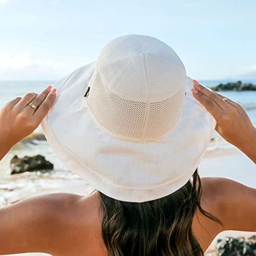 Women's Mesh Sun Hat - Foldable Beach Bucket Cap with UV Protection - Medium Beige
