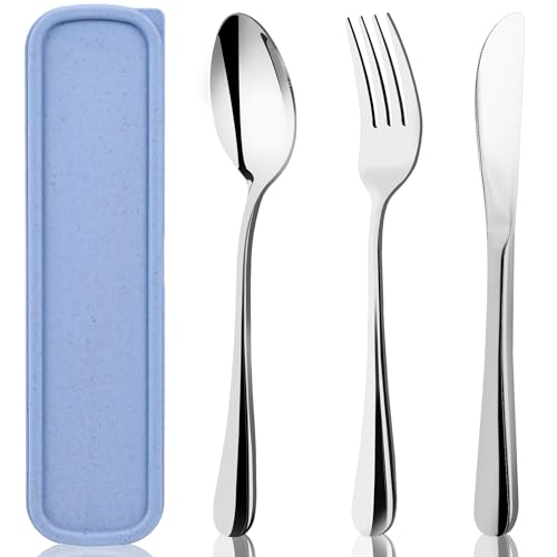 Portable Stainless Steel Utensil Set with Case - Blue