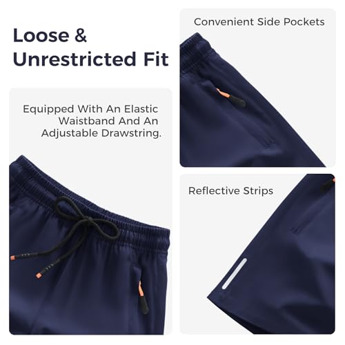 Boys Quick Dry Athletic Running Shorts with Zipper Pockets