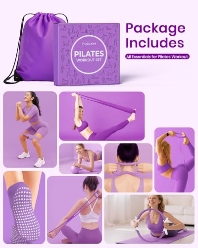 Pilates Ring Set - 14" Magic Circle, Mini Ball & Resistance Bands - Medium-Level2 / Purple