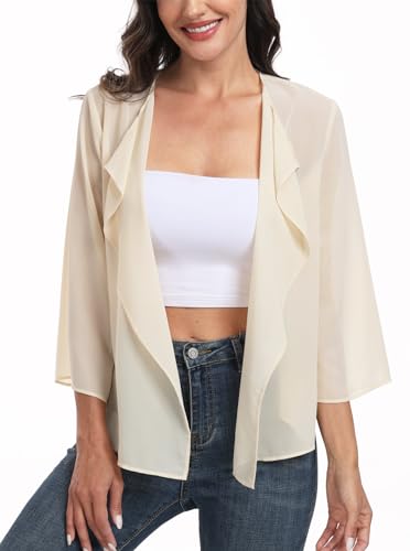 Open Front Chiffon Bolero Shrug Kimono Cardigan - Large Off Yellow