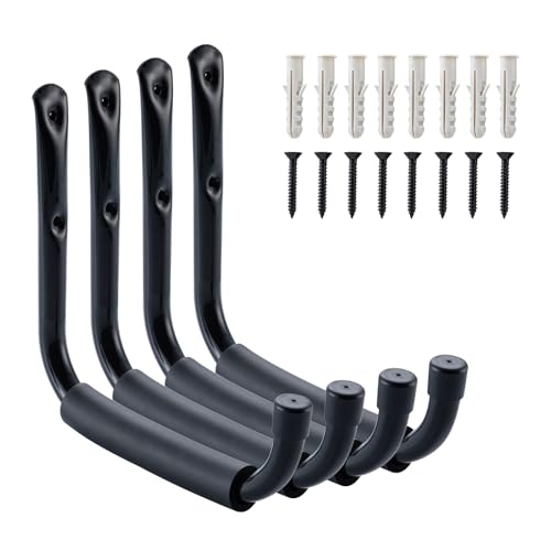HOME MASTER HARDWARE Heavy Duty 9" Jumbo Arm Garage Wall Hooks 4 Pack ? 50Lbs Ladder Hangers, Wall Mount Utility Storage for Bikes, Folding Chairs, Kayaks & Bulk Items