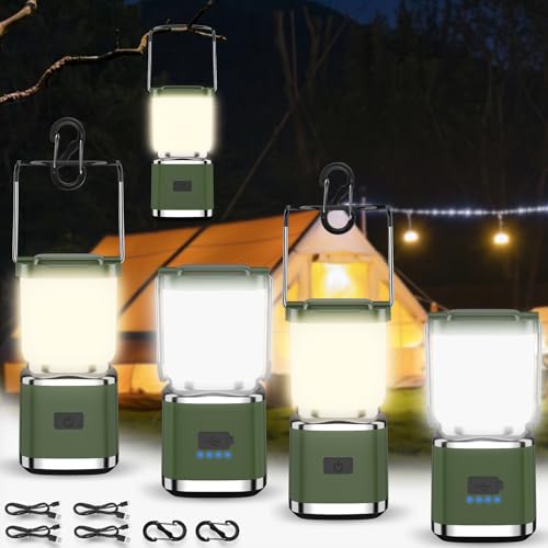 LED Camping Lantern, High Lumens Camping Light Rechargeable with 4 Light Modes, Waterproof, Camping Essentials, Mini Lantern Flashlight for Camping, Hurricane, Emergency, Hiking, Power Outages, 4pc