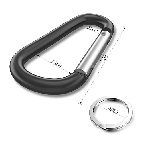 3" Aluminum Carabiner Clips - Black, Set of 10