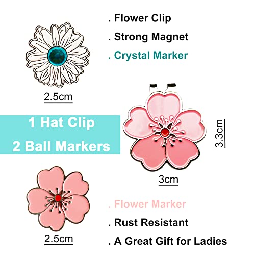 Magnetic Golf Ball Marker & Flower Hat Clip Set