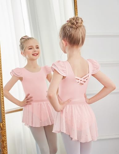 Ballet Leotard with Removable Skirt for Girls - Ballet Pink, 6-7 Years