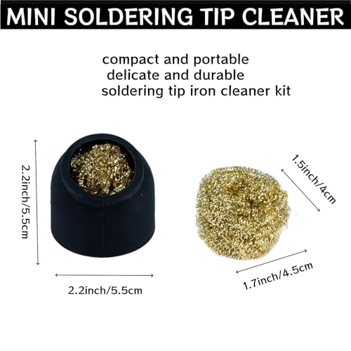 Kaisiking Soldering Iron Tip Cleaner 3Pcs Soft Coiled Brass Tip Cleaner with Silicone Holder Non-slip Solder Tip Cleaners, No Water Needed, Black