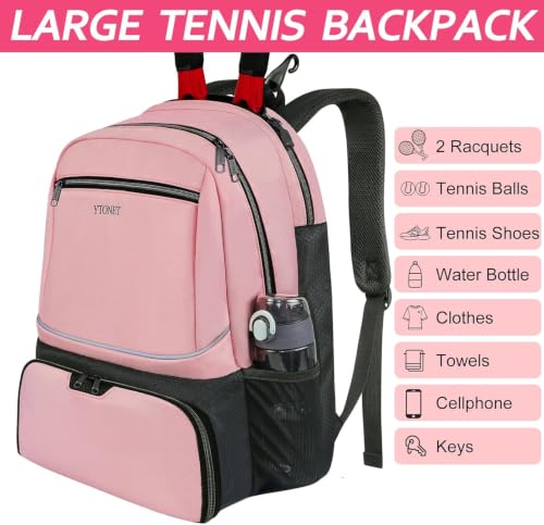 Ytonet Large Pink Tennis Backpack for 2 Rackets – Insulated Cooler Pocket