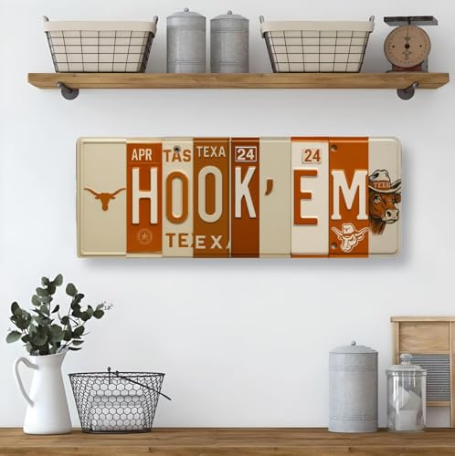 Texas Longhorns Hook Em Horns License Plate Wall Sign - 16x6 Inch Aluminum
