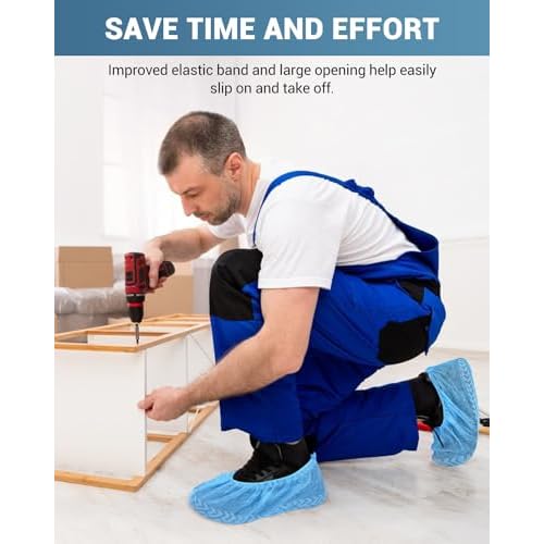 X-Large 200 Count Shoe Covers Disposable Non-Slip, Premium Cloth Boot Covers, Slip-resistant, Durable, Breathable, Non-toxic, Recyclable, Stretchable Fits Up to Size 13 US Men - Blue