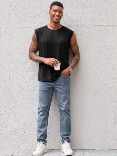 Men's Sleeveless Tank Top - Athletic Gym Shirt, Large, Black