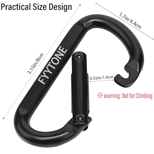 3-Inch Heavy Duty Steel Carabiner Clips - Black Spring Snap Hook - 2 Pack