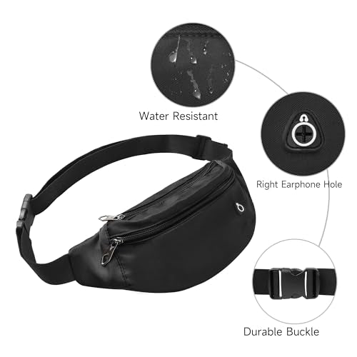 Frenou Water-Resistant Fanny Pack Women & Men Crossbody Bag Black Carbon