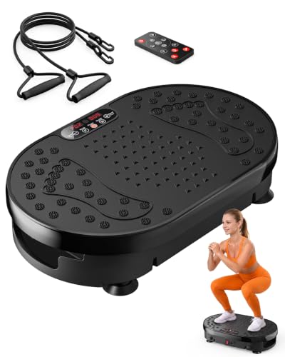 HTM Black Small Vibration Plate Exercise Machine with Remote & Resistance Bands Slot