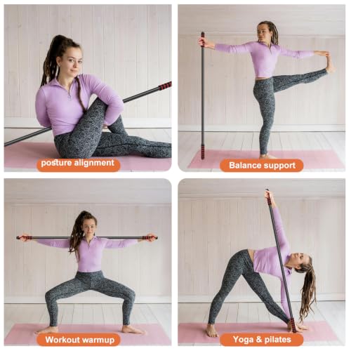 5 Ft Adjustable Yoga Stick - Sturdy Steel, Non-Slip Foam Handles - Black