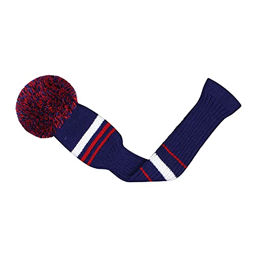 Hybrid Golf Club Cover with Pom Pom & Rotating Tags - Deep Blue, Red, White