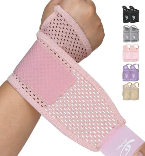 HiRui Pink Mesh Wrist Wraps - Breathable Adjustable Support for Pain & Recovery
