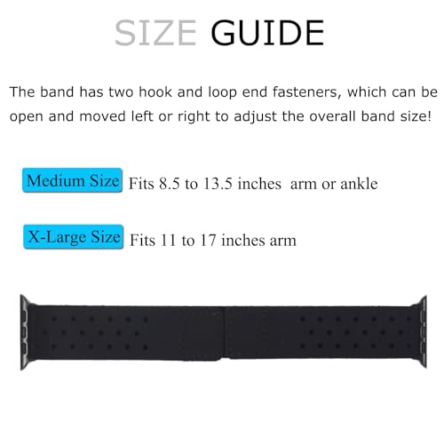 Breathable Hook and Loop Armband for Apple Watch - Black, 42mm/44mm/45mm/49mm, X-Large