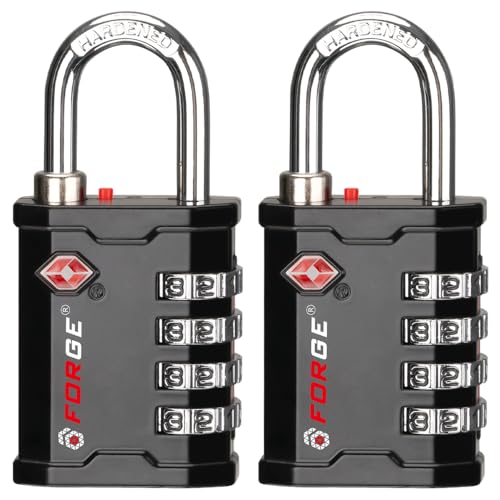 Forge 4-Digit TSA Approved Travel Locks ? Heavy-Duty Combination Padlock for Travel, Gym, Pelican Case. Black 2-Pack.