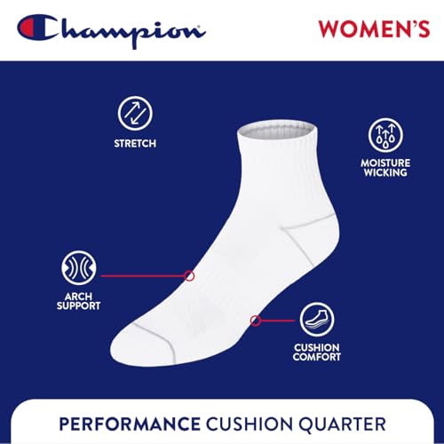 Champion Women's Quarter Socks 6-Pack - Cushioned, Moisture-Wicking, Supportive Footwear