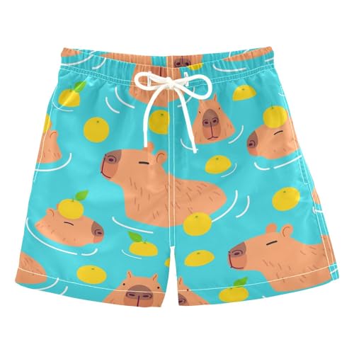 CUPADA Boys Swim Trunks 6-16 Years Capybara Print, Small (Capybara Swimming) – Quick-Dry Board Shorts