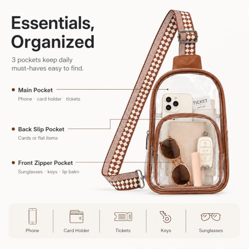 Clear Crossbody Bag for Stadium Events - Brown