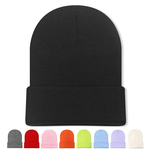 Unisex Winter Beanie Hat - Soft Knitted Stocking Cap - Black