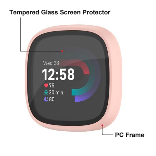 Full Protection Case for Fitbit Sense 2 & Versa 4 - 4-Pack (Transparent, Starlight, Pink, Rose Gold)