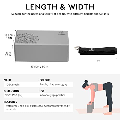 Yoga Blocks 2 Pack - Grey EVA Foam Non-Slip Support 9x6x3"