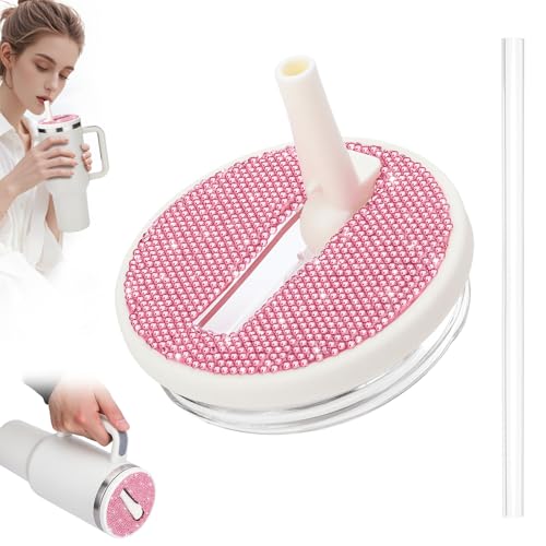 Rhinestone Flip Straw Lid Replacement for Stanley 30 oz - Cream-Pink