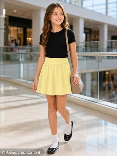 Girls Skort with Built-in Shorts, Fold-Over Waist, Sizes 6-16 | FOSTKU