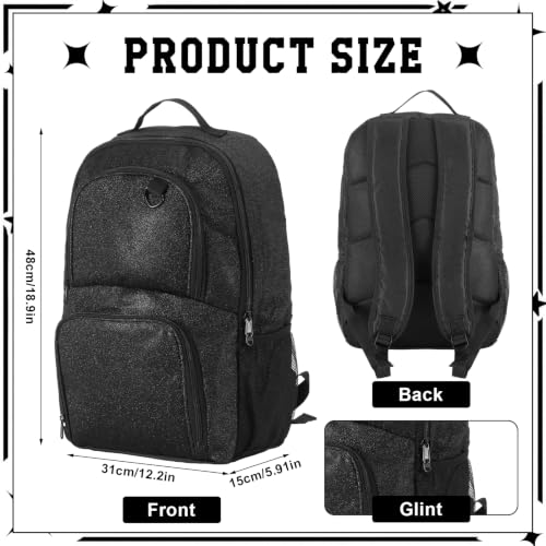 Large Black Cheer Backpack with Bow Keychain - Multi Pockets