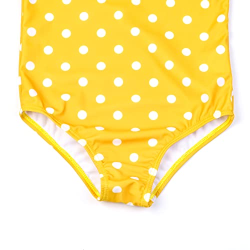 Girls One-Piece Swimsuit with Ruffles - Yellow Polka Dots K01, 12-13 Years