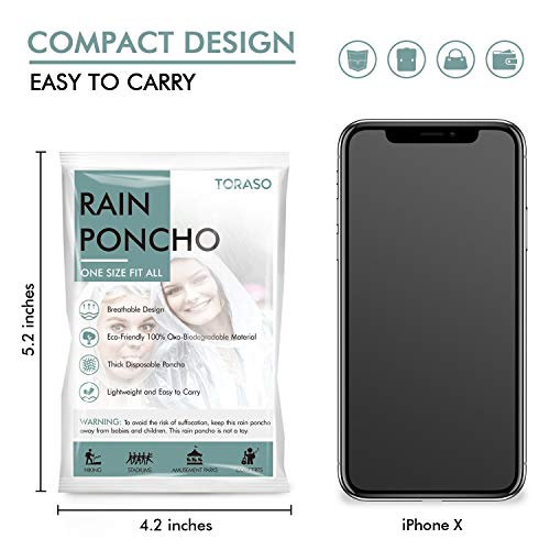 Disposable Rain Poncho with Hood for Adults - Clear, 2-Pack