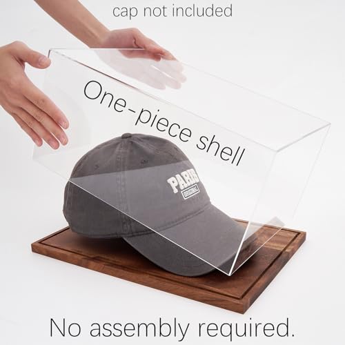 Acrylic Baseball Cap Display Case with Wooden Base - UV Protection