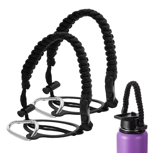Paracord Water Bottle Handle Strap with Carabiner - 2 Pack Black